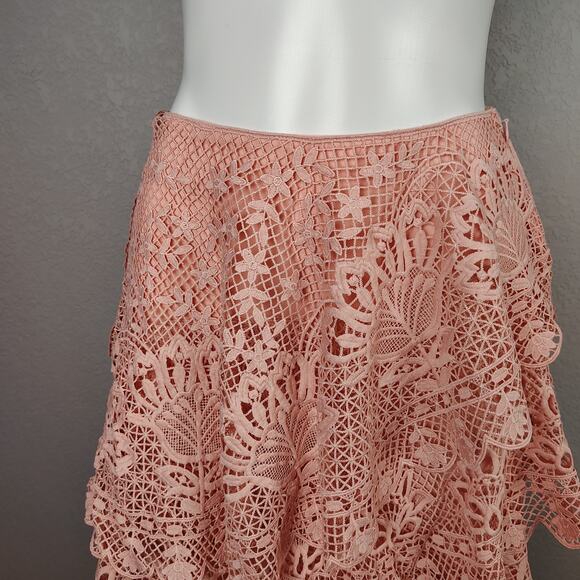Farm Rio Guipure Lace Tiered Skirt Light Pink Size Small - Picture 13 of 16